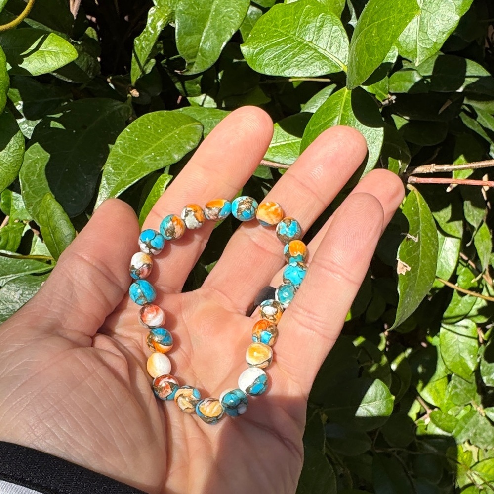 Colorful 8mm Spiny Oyster Turquoise Beaded Bracelet Kingman AZ - Picture 5 of 5